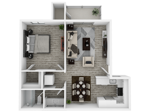 Floor plan for 1 bed, 1 bath, 658 sqft